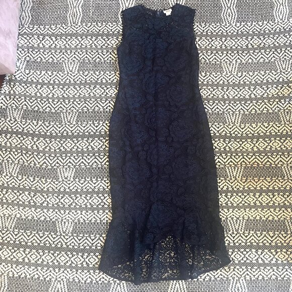 Shoshanna Blue & Black Lace Sheath Dress - Size 4 - Picture 8 of 13